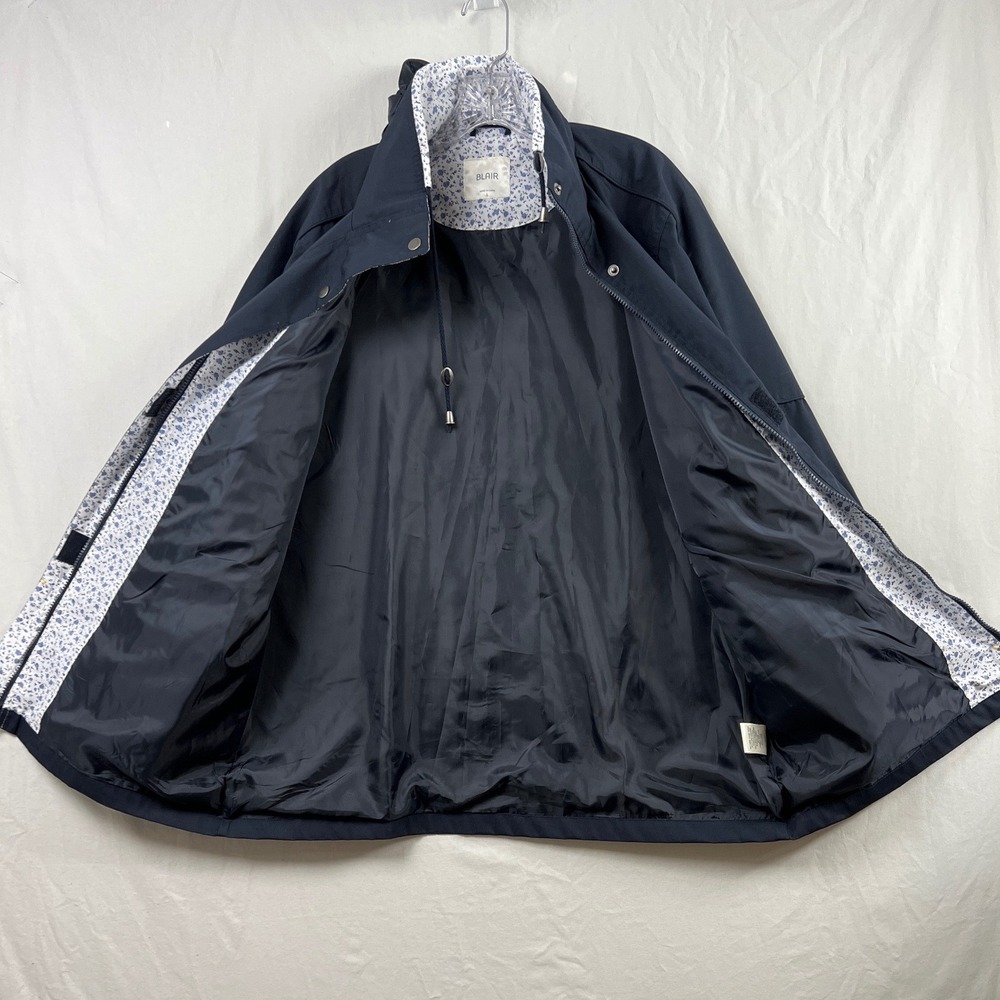 Blair Rain Jacket Women Large Navy Blue Floral Lined Zip Front Hidden Hood - Picture 11 of 15